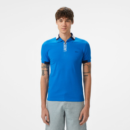 Lacoste Erkek Regular Fit Yarım Fermuarlı Baskılı Mavi Polo Lacoste Erkek Regular Fit Yarım Fermuarlı Baskılı Mavi Polo