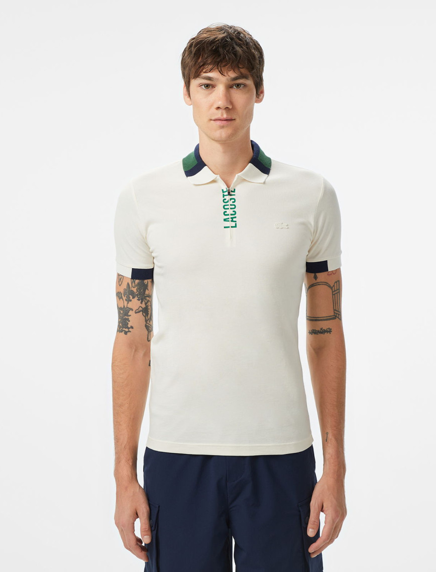 Lacoste Erkek Regular Fit Yarım Fermuarlı Baskılı Beyaz Polo Lacoste Erkek Regular Fit Yarım Fermuarlı Baskılı Beyaz Polo