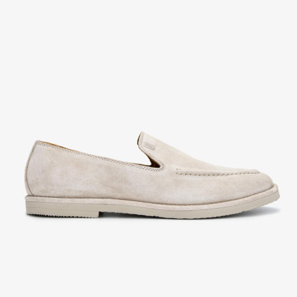 Valmenti Erkek Hakiki Deri Bej Süet Loafer Ayakkabı