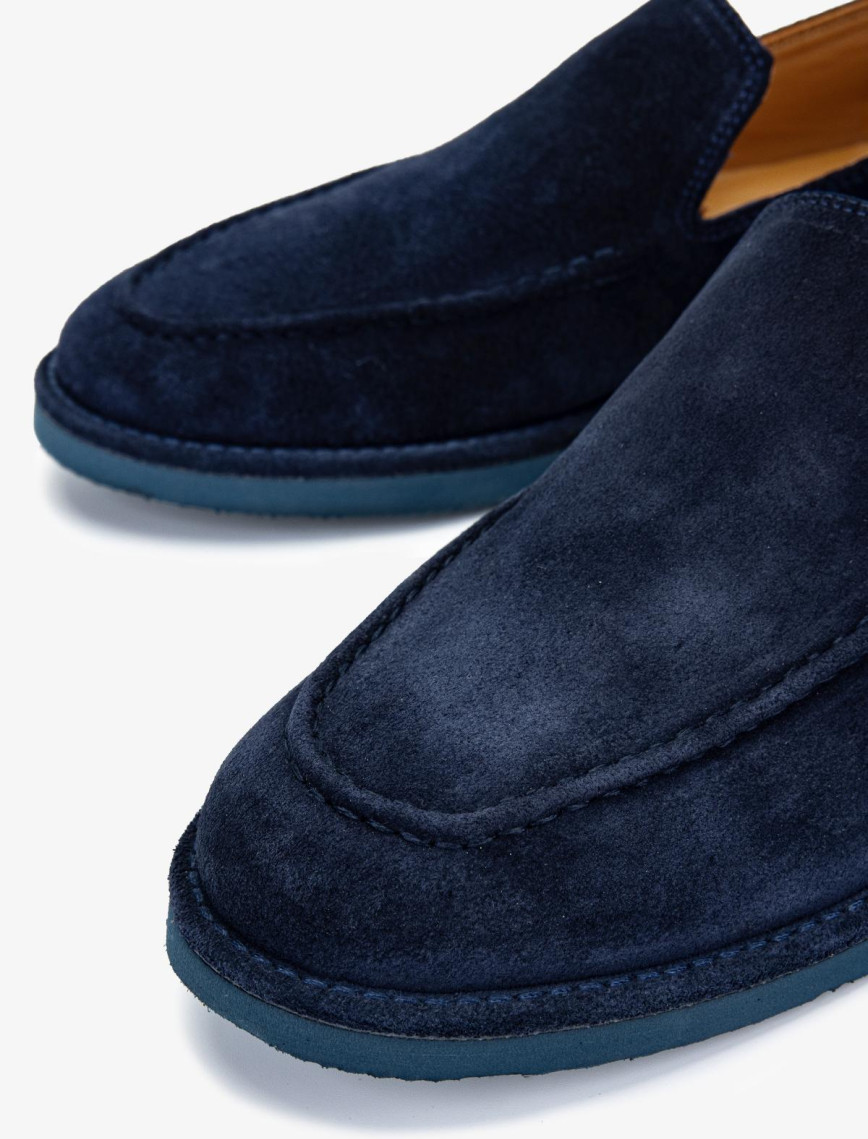 Valmenti Erkek Hakiki Deri Lacivert Süet Loafer Ayakkabı