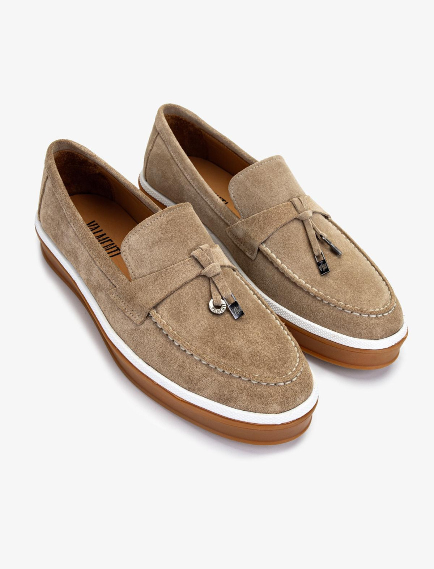 Valmenti Erkek Hakiki Deri Bisküvi Süet Loafer Ayakkabı