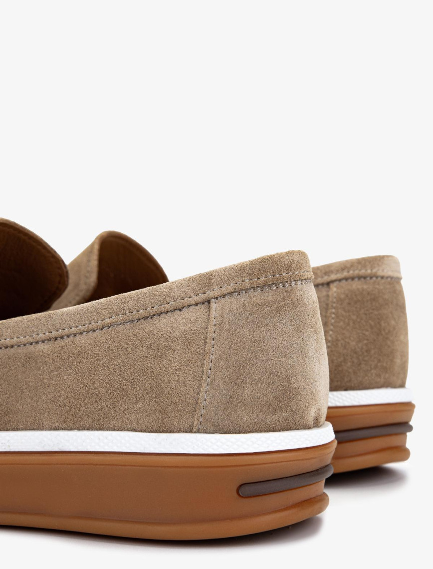 Valmenti Erkek Hakiki Deri Bisküvi Süet Loafer Ayakkabı