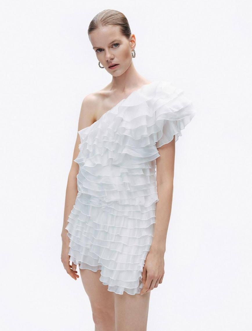 Katlı Fırfır Detaylı Mini Elbise Katlı Fırfır Detaylı Mini Elbise