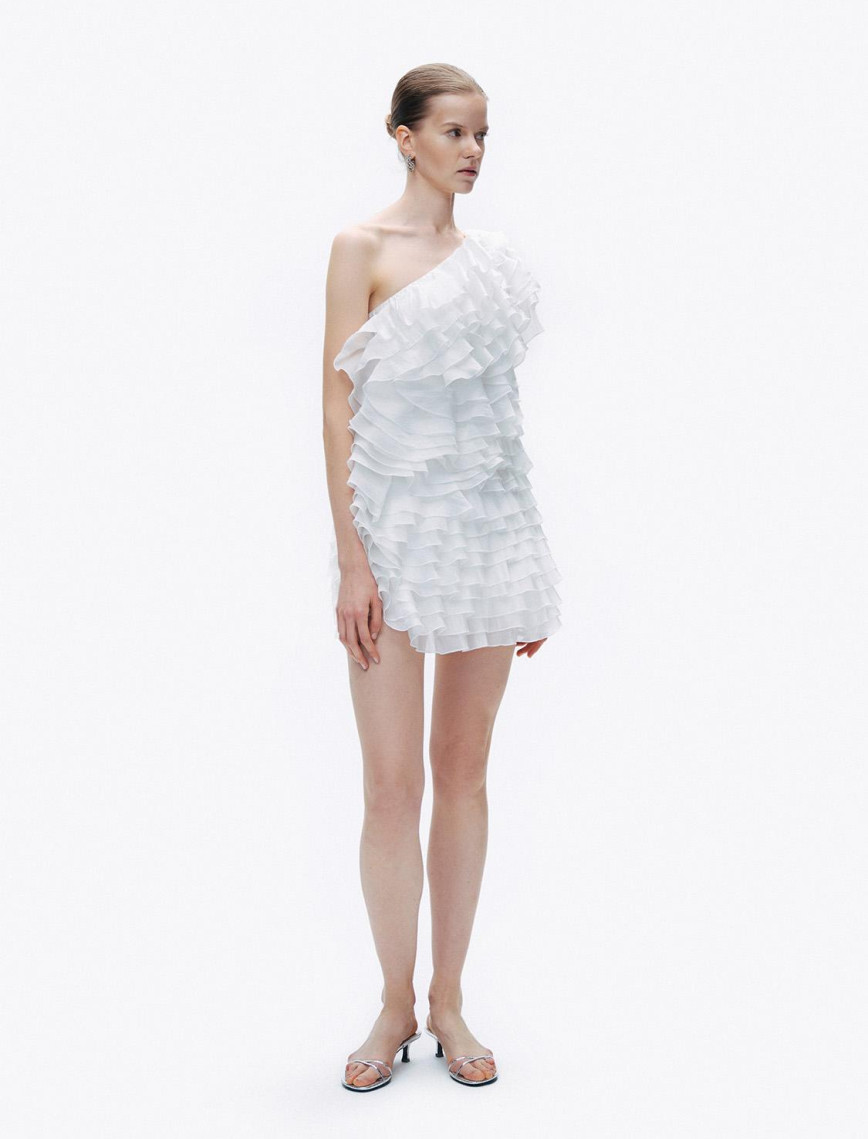 Katlı Fırfır Detaylı Mini Elbise Katlı Fırfır Detaylı Mini Elbise