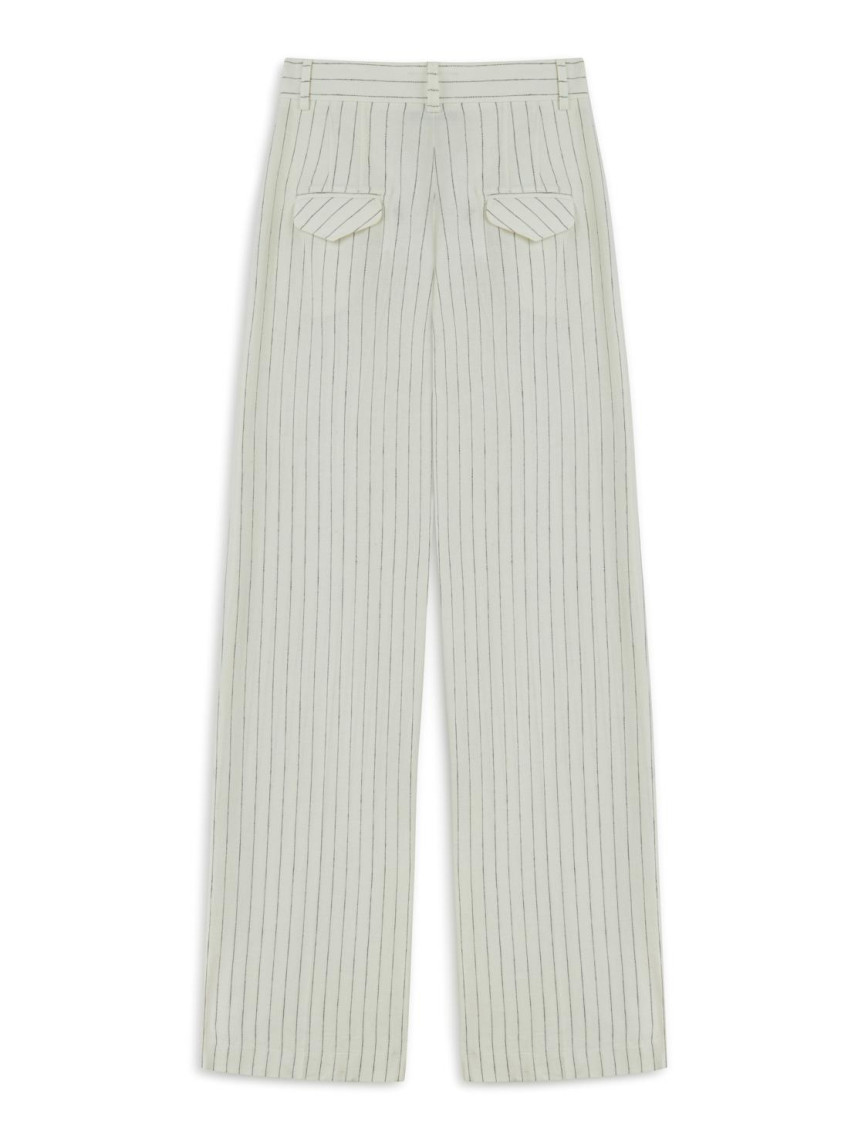 Çizgili Yüksek Bel Keten Pantolon Çizgili Yüksek Bel Keten Pantolon