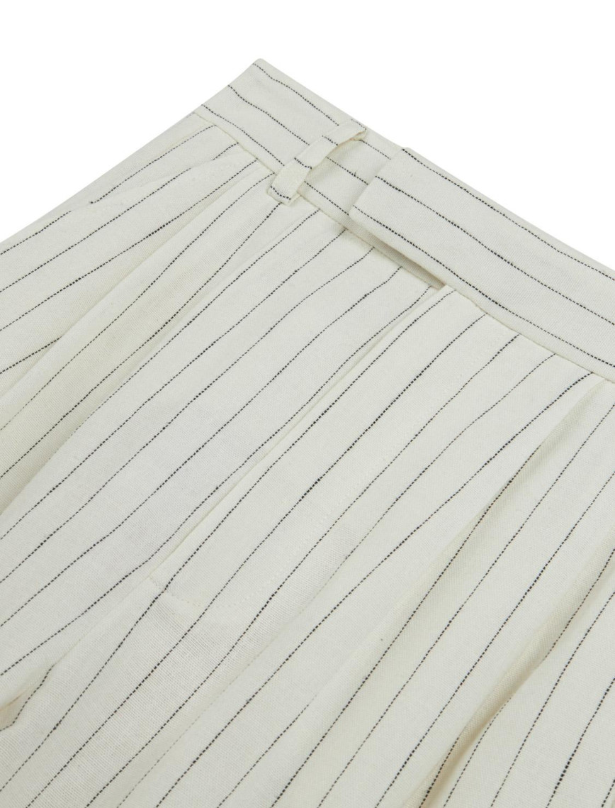 Çizgili Yüksek Bel Keten Pantolon Çizgili Yüksek Bel Keten Pantolon