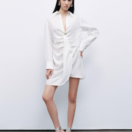 Aksesuar Detaylı Keten Mini Elbise Aksesuar Detaylı Keten Mini Elbise