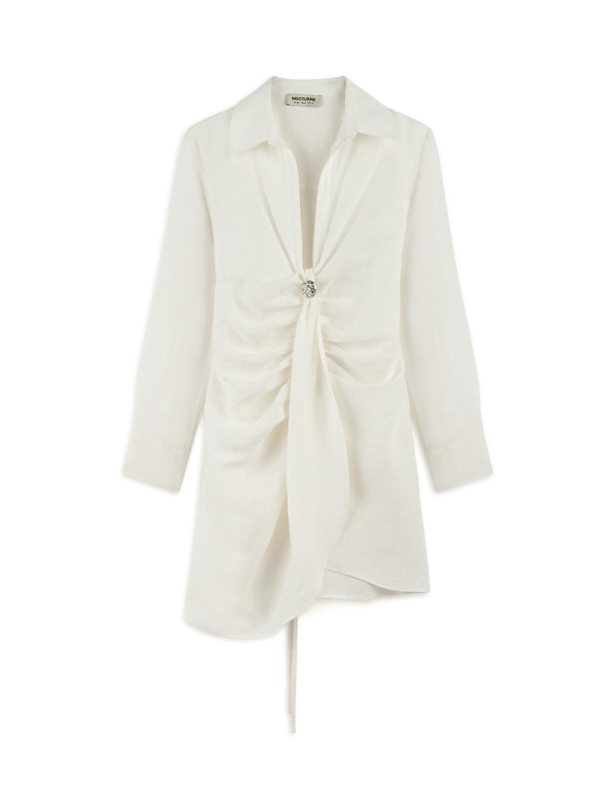 Aksesuar Detaylı Keten Mini Elbise