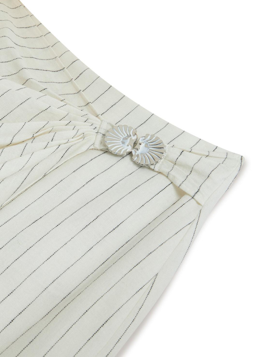 Metal Aksesuarlı Çizgili Keten Midi Etek Metal Aksesuarlı Çizgili Keten Midi Etek