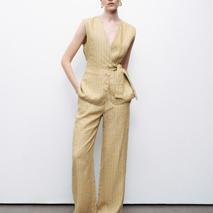 Çizgili Keten Pantolon