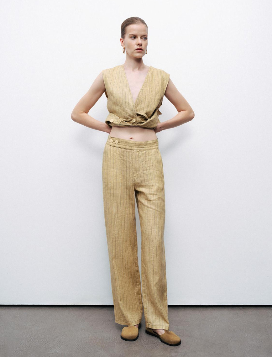 Çizgili Keten Pantolon Çizgili Keten Pantolon