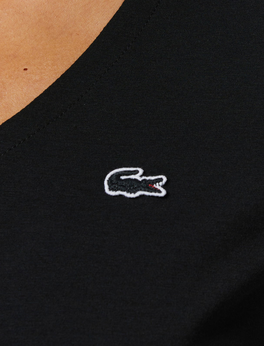 Lacoste Kadın Slim Fit V Yaka Siyah T-Shirt