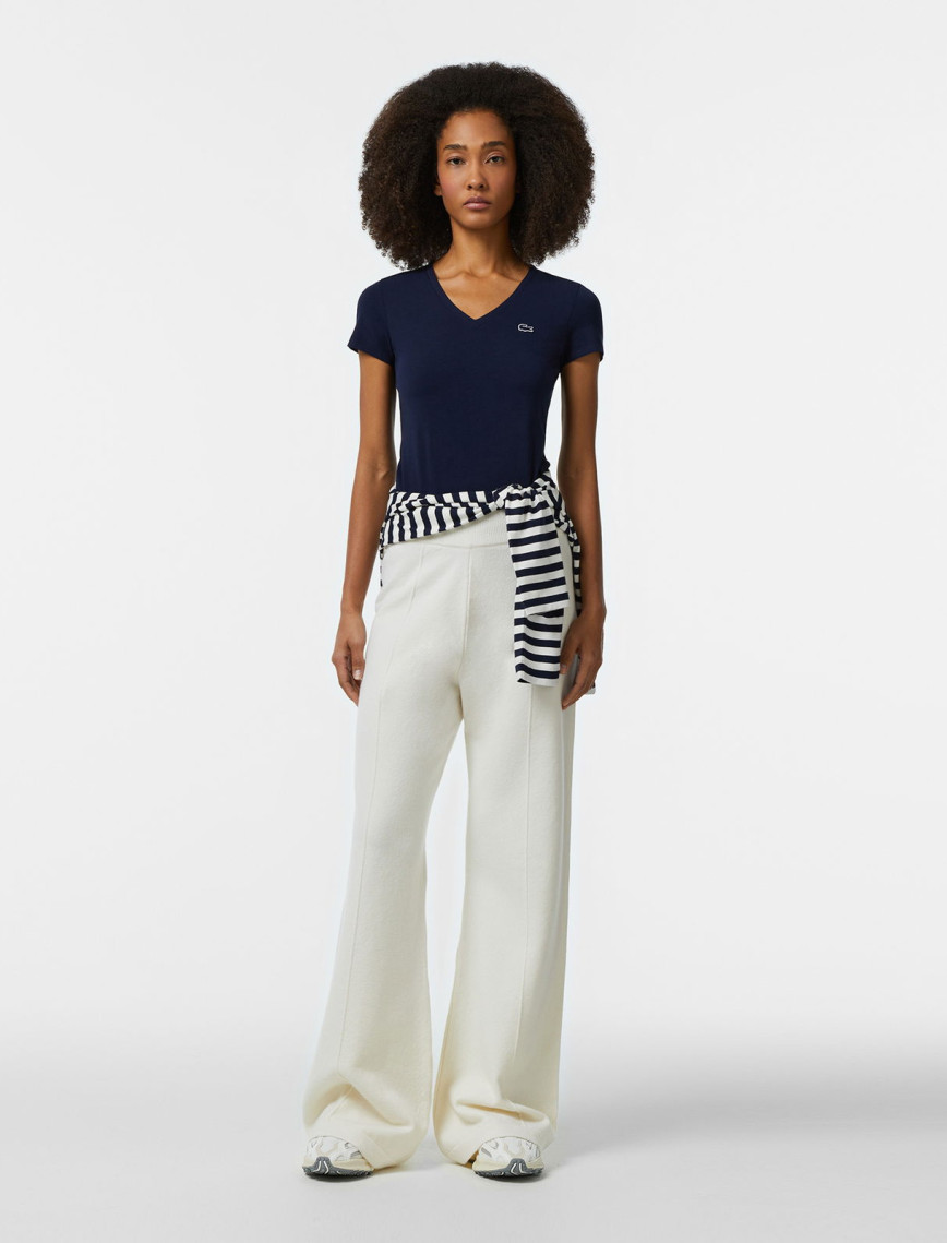 Lacoste Kadın Slim Fit V Yaka Lacivert T-Shirt