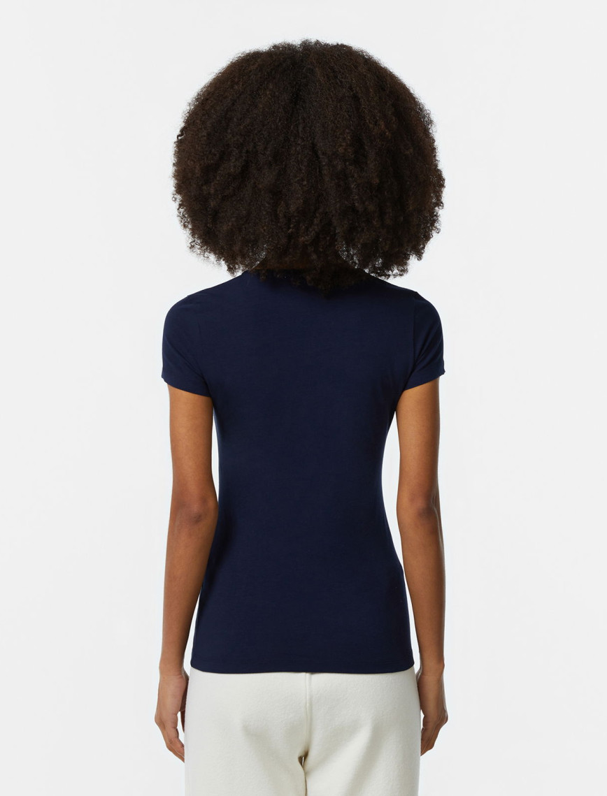 Lacoste Kadın Slim Fit V Yaka Lacivert T-Shirt