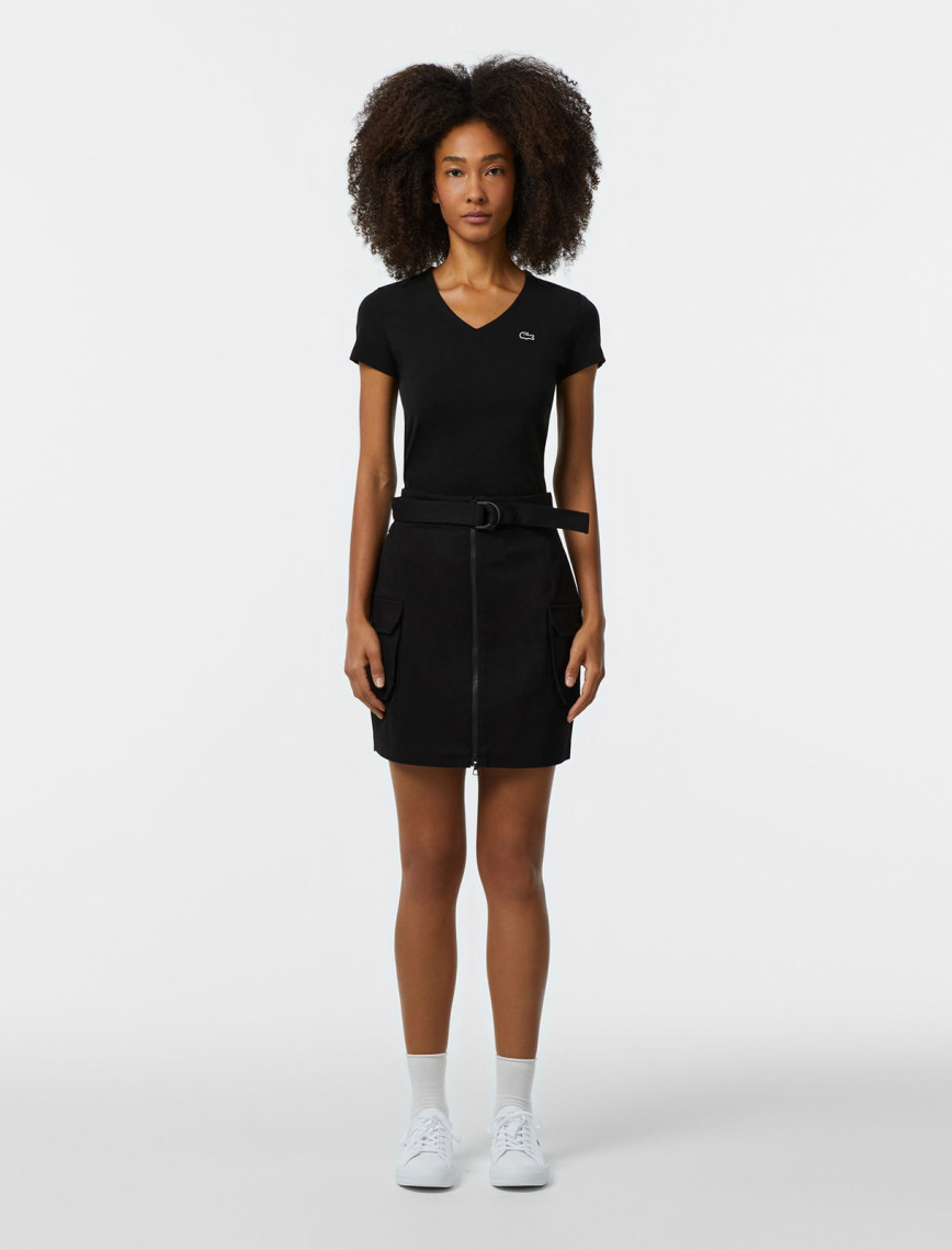 Lacoste Kadın Slim Fit V Yaka Siyah T-Shirt