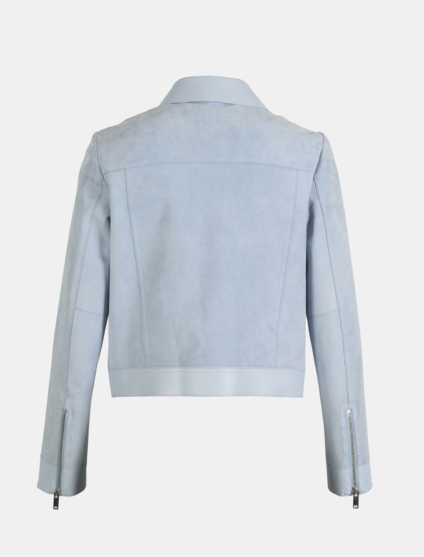 Limited Edition Kadın Mavi Deri Detaylı Fermuarlı Süet Ceket Limited Edition Kadın Mavi Deri Detaylı Fermuarlı Süet Ceket