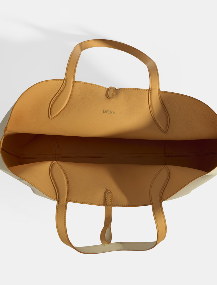 Kadın Turuncu / Bej Çift Taraflı Deri Omuz Çantası Kadın Turuncu / Bej Çift Taraflı Deri Omuz Çantası