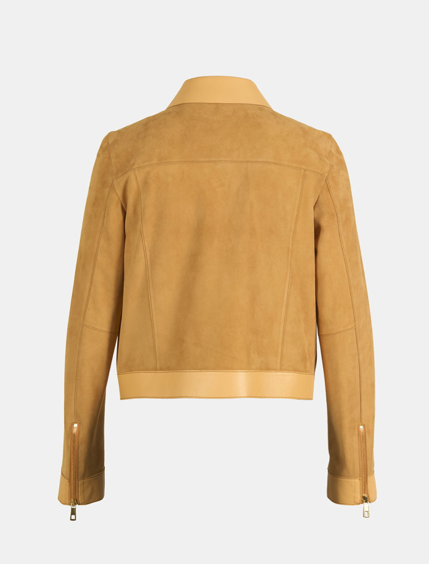 Limited Edition Kadın Turuncu Deri Detaylı Fermuarlı Süet Ceket Limited Edition Kadın Turuncu Deri Detaylı Fermuarlı Süet Ceket