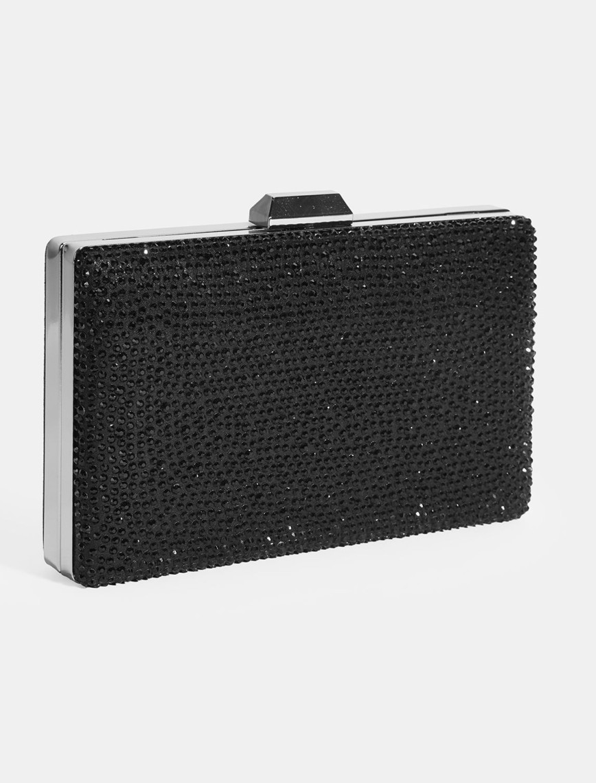 Kadın Siyah Taşlı Portföy Gece Çantası Kadın Siyah Taşlı Portföy Gece Çantası