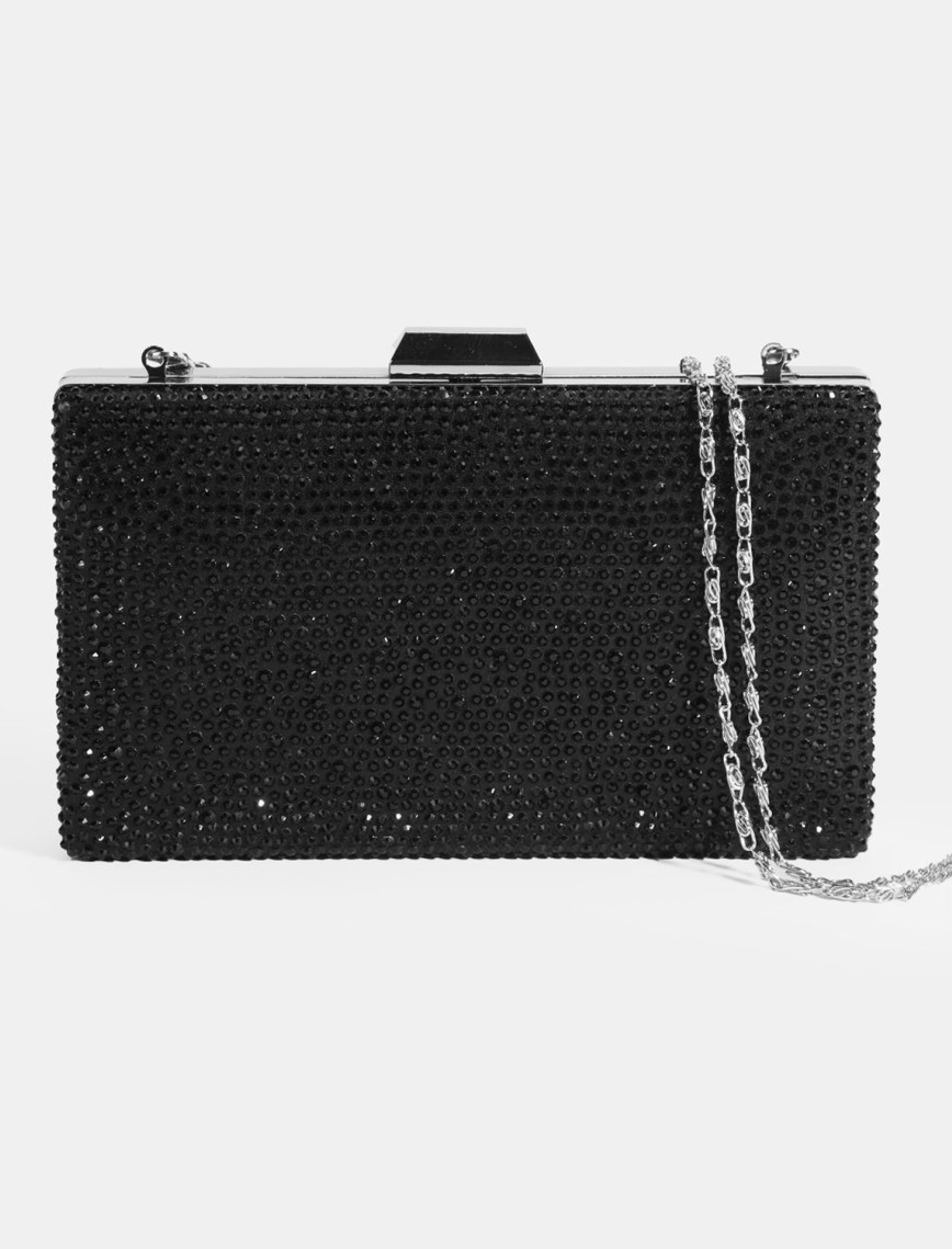 Kadın Siyah Taşlı Portföy Gece Çantası Kadın Siyah Taşlı Portföy Gece Çantası