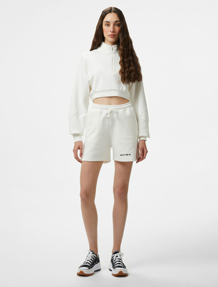UNITED4 Örme Crop Kadın Ekru Sweatshirt UNITED4 Örme Crop Kadın Ekru Sweatshirt