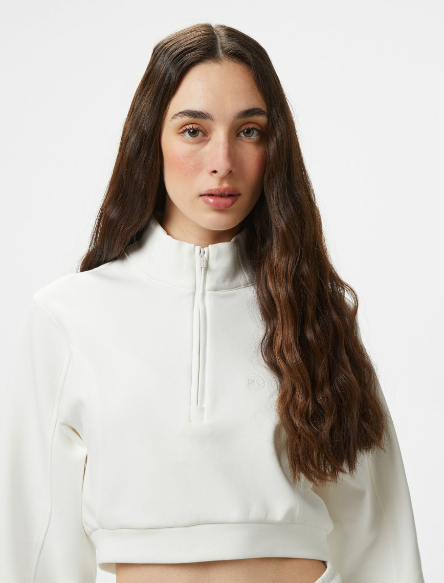 UNITED4 Örme Crop Kadın Ekru Sweatshirt UNITED4 Örme Crop Kadın Ekru Sweatshirt