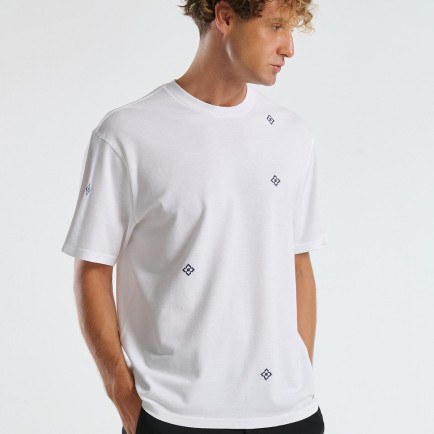 Erkek Beyaz %100 Koton Desenli Pike T-Shirt Erkek Beyaz %100 Koton Desenli Pike T-Shirt