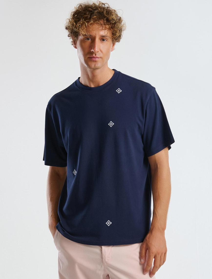 Erkek Lacivert %100 Koton Desenli Pike T-Shirt Erkek Lacivert %100 Koton Desenli Pike T-Shirt