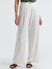 Kadın Beyaz Liyosel Karışımlı Beli Lastikli Geniş Paça Pantolon Kadın Beyaz Liyosel Karışımlı Beli Lastikli Geniş Paça Pantolon