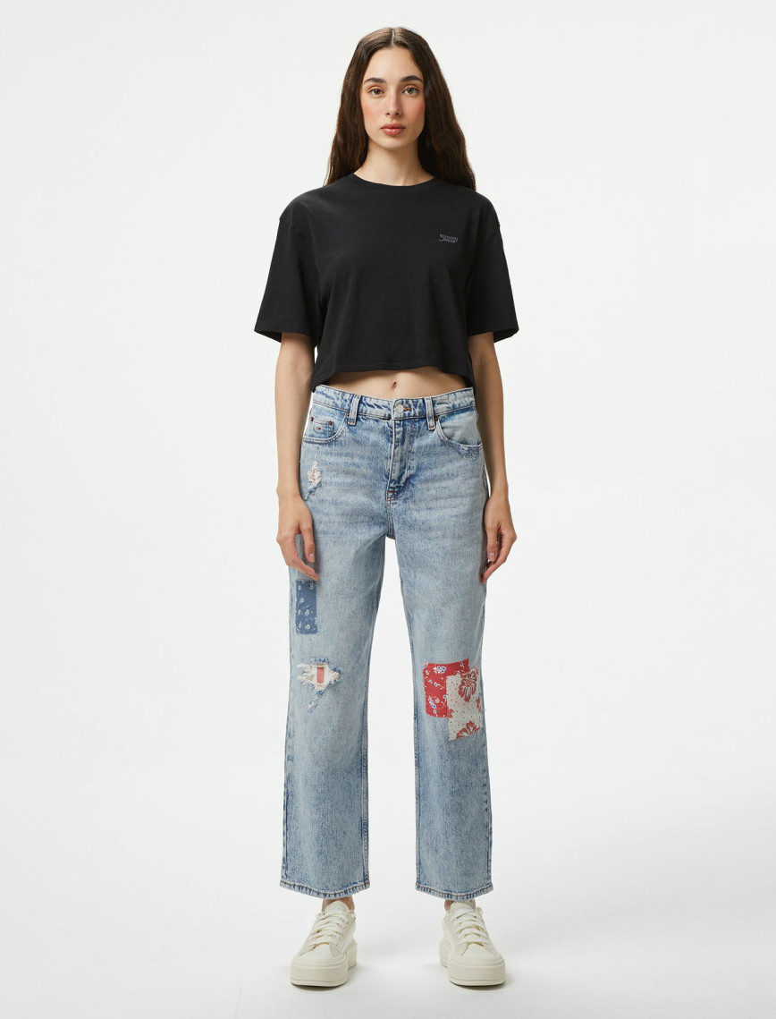 Tommy Hilfiger Patchwork Kadın Mavi Pantolon Tommy Hilfiger Patchwork Kadın Mavi Pantolon