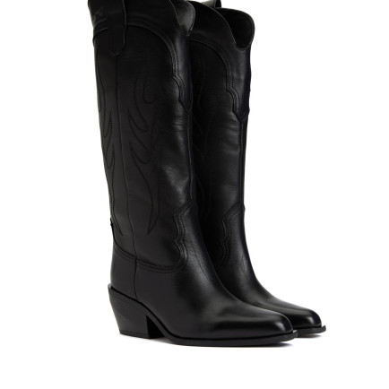 Divarese Kadın Siyah Deri Kovboy Western Çizme