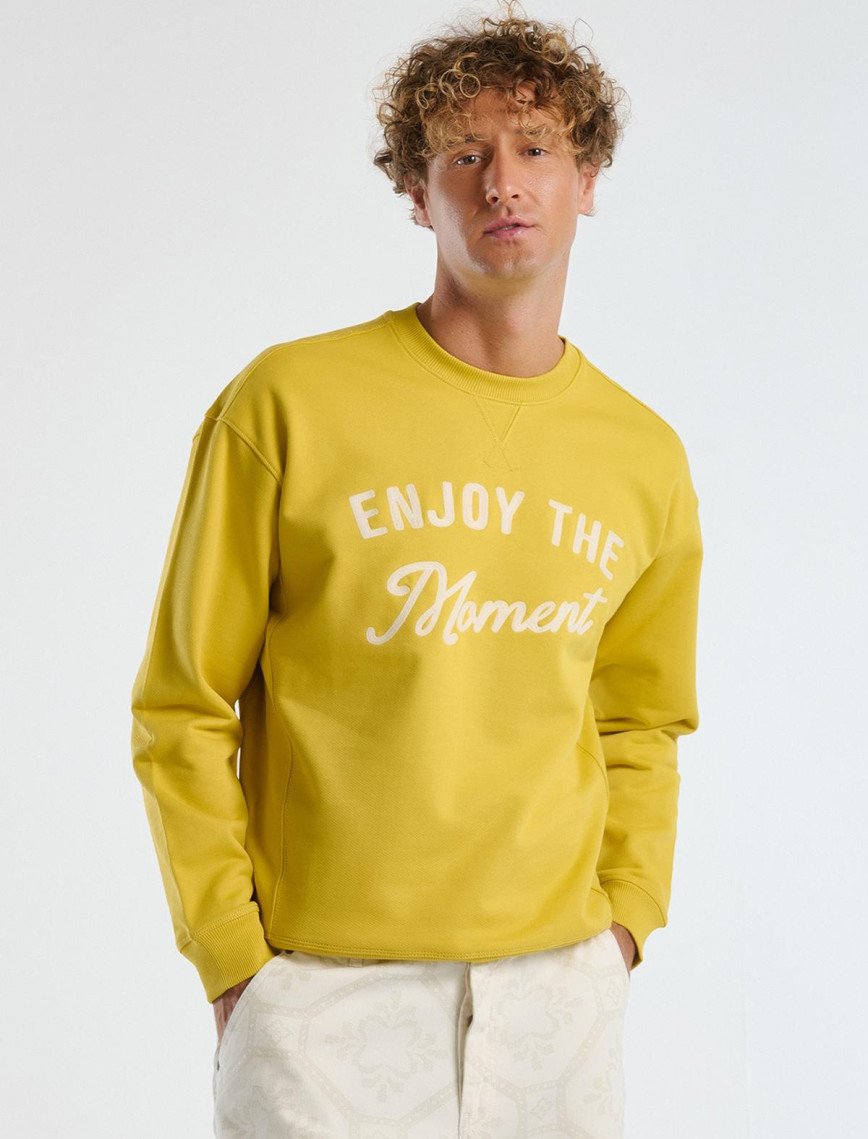 Erkek Sarı Pamuk Karışımlı Önü Yazı Baskılı Relax Fit Sweatshirt Erkek Sarı Pamuk Karışımlı Önü Yazı Baskılı Relax Fit Sweatshirt