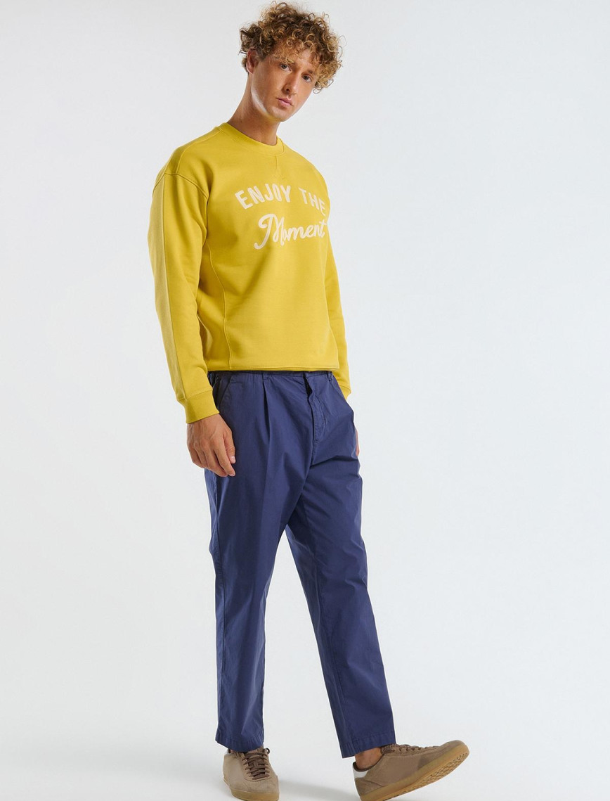 Erkek İndigo Paraşüt Kumaş Esnek Chino Pantolon