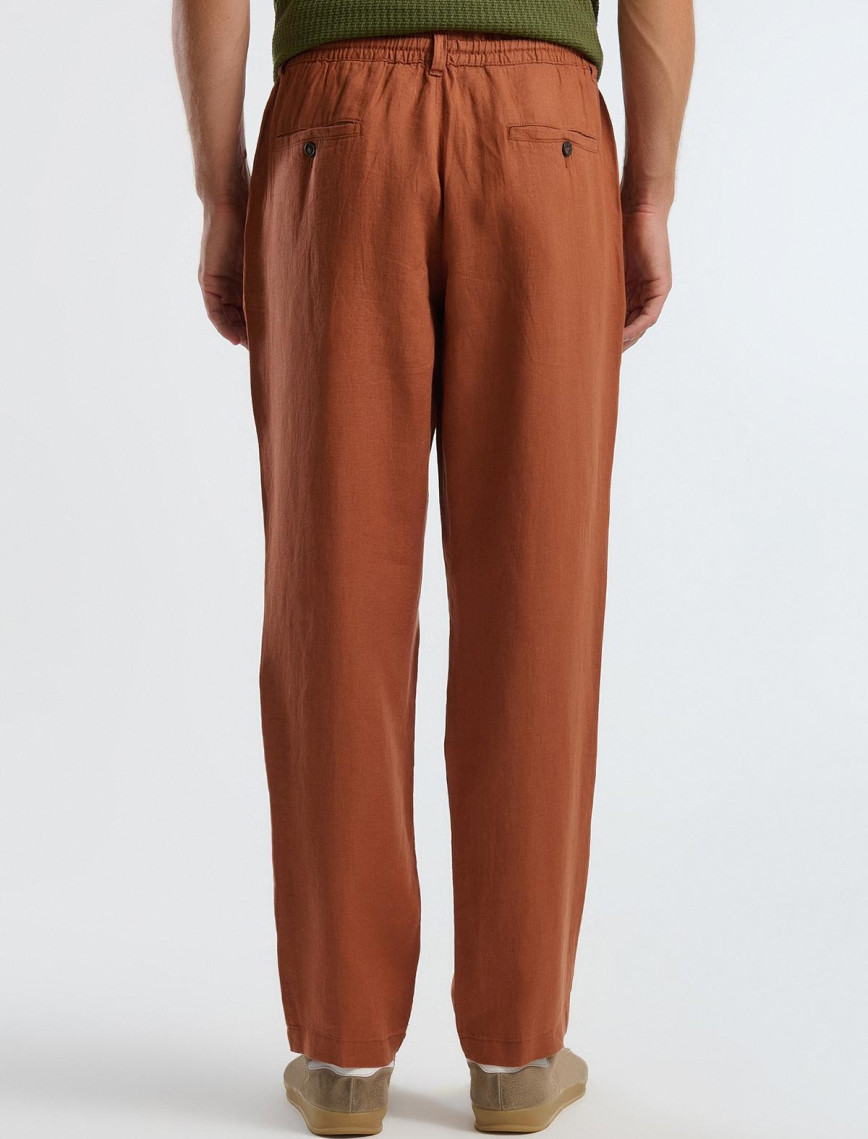 Erkek Koyu Kahverengi %100 Keten Beli İpli Pantolon