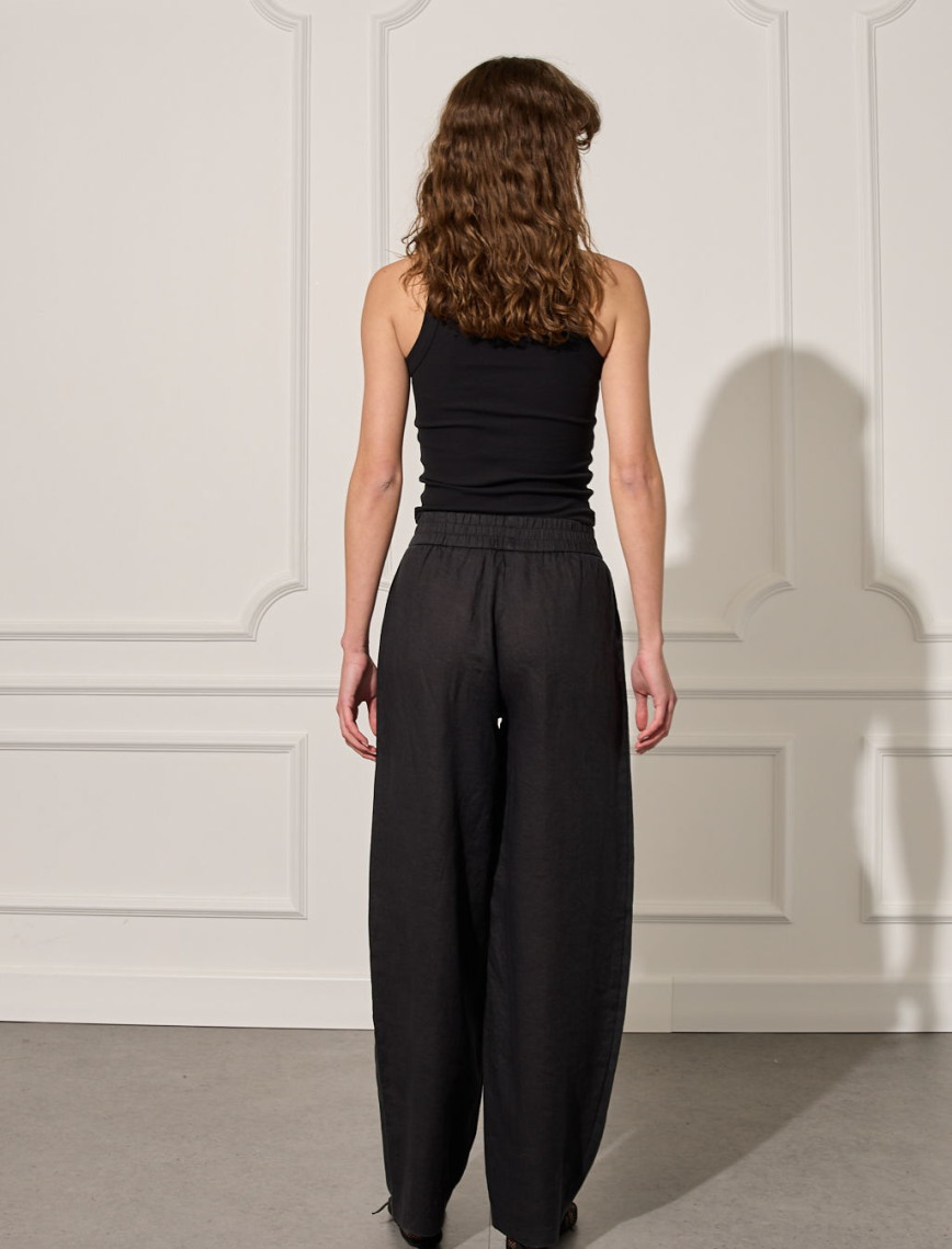 %100 Keten Beli Lastikli Pantolon