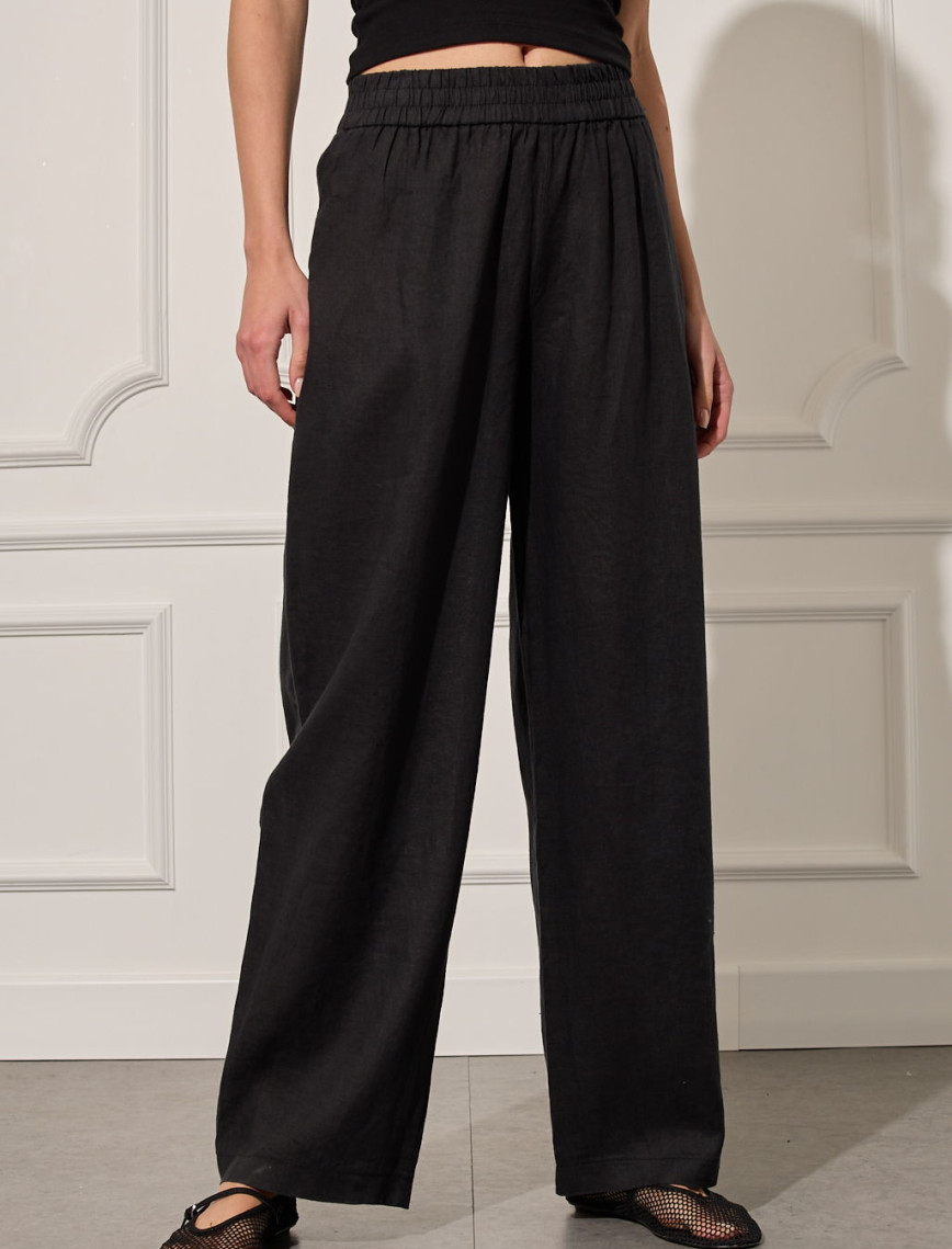 %100 Keten Beli Lastikli Pantolon