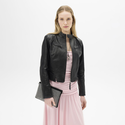 Kadın Siyah Deri Biker Ceket Kadın Siyah Deri Biker Ceket