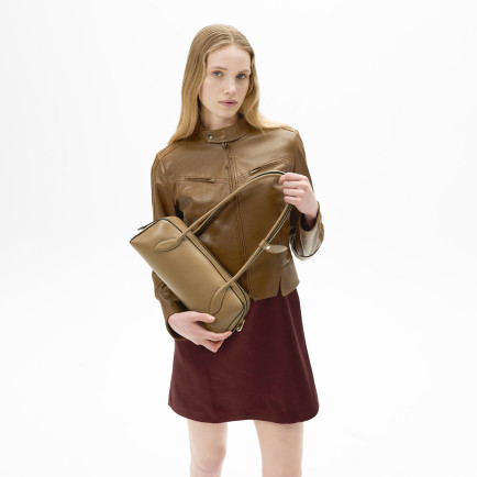 Kadın Taba Deri Biker Ceket Kadın Taba Deri Biker Ceket