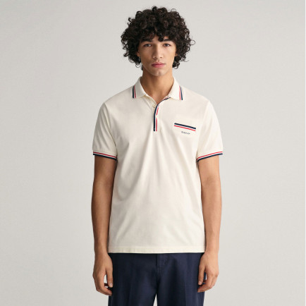 GANT Erkek Krem Regular Fit Çizgili Polo GANT Erkek Krem Regular Fit Çizgili Polo