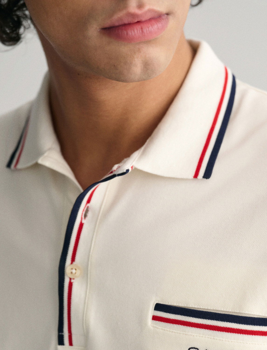 GANT Erkek Krem Regular Fit Çizgili Polo GANT Erkek Krem Regular Fit Çizgili Polo