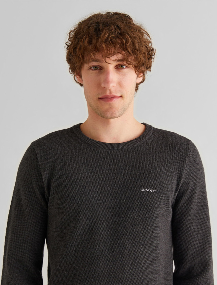 GANT Erkek Gri Regular Fit Bisiklet Yaka Kazak GANT Erkek Gri Regular Fit Bisiklet Yaka Kazak