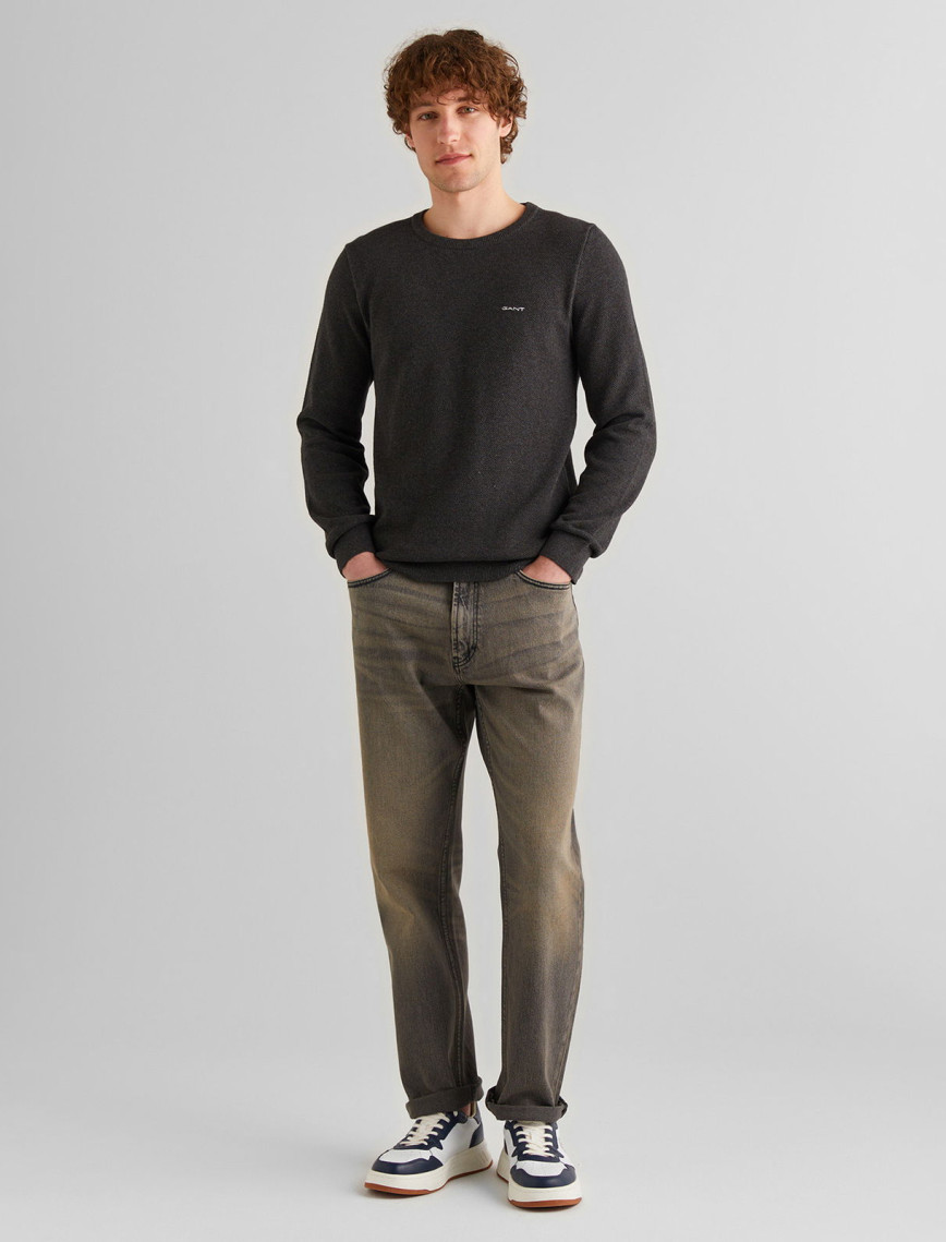 GANT Erkek Gri Regular Fit Bisiklet Yaka Kazak GANT Erkek Gri Regular Fit Bisiklet Yaka Kazak