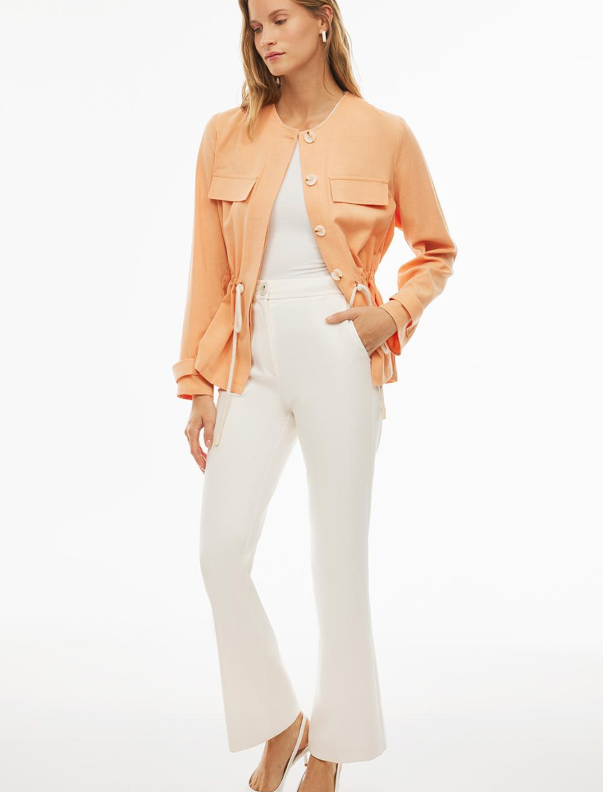 Adieles Rahat Kalıp Bisiklet Yaka Kayısı Renk Kadın Ceket Adieles Rahat Kalıp Bisiklet Yaka Kayısı Renk Kadın Ceket