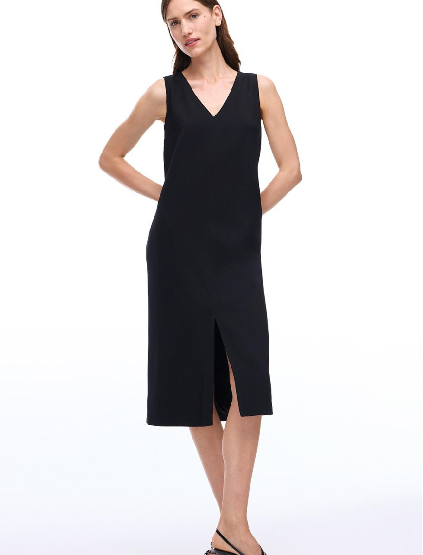 Seras Regular Fit Midi Boy Sıfır Kol V-Yaka Siyah Elbise Seras Regular Fit Midi Boy Sıfır Kol V-Yaka Siyah Elbise