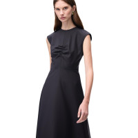 Alfios Regular Fit Midi Boy Düşük Kollu Bisiklet Yaka Siyah Elbise