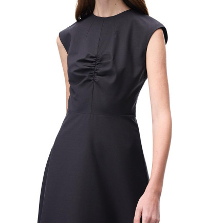 Alfios Regular Fit Midi Boy Düşük Kollu Bisiklet Yaka Siyah Elbise