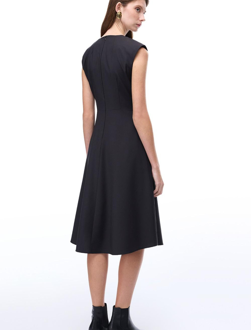 Alfios Regular Fit Midi Boy Düşük Kollu Bisiklet Yaka Siyah Elbise