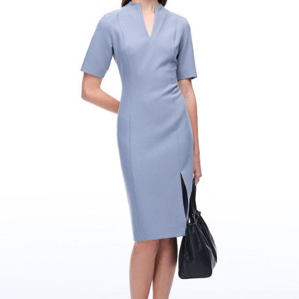 Morningstar Slim Fit Diz Altı Takma Kol V-Yaka Gri Elbise