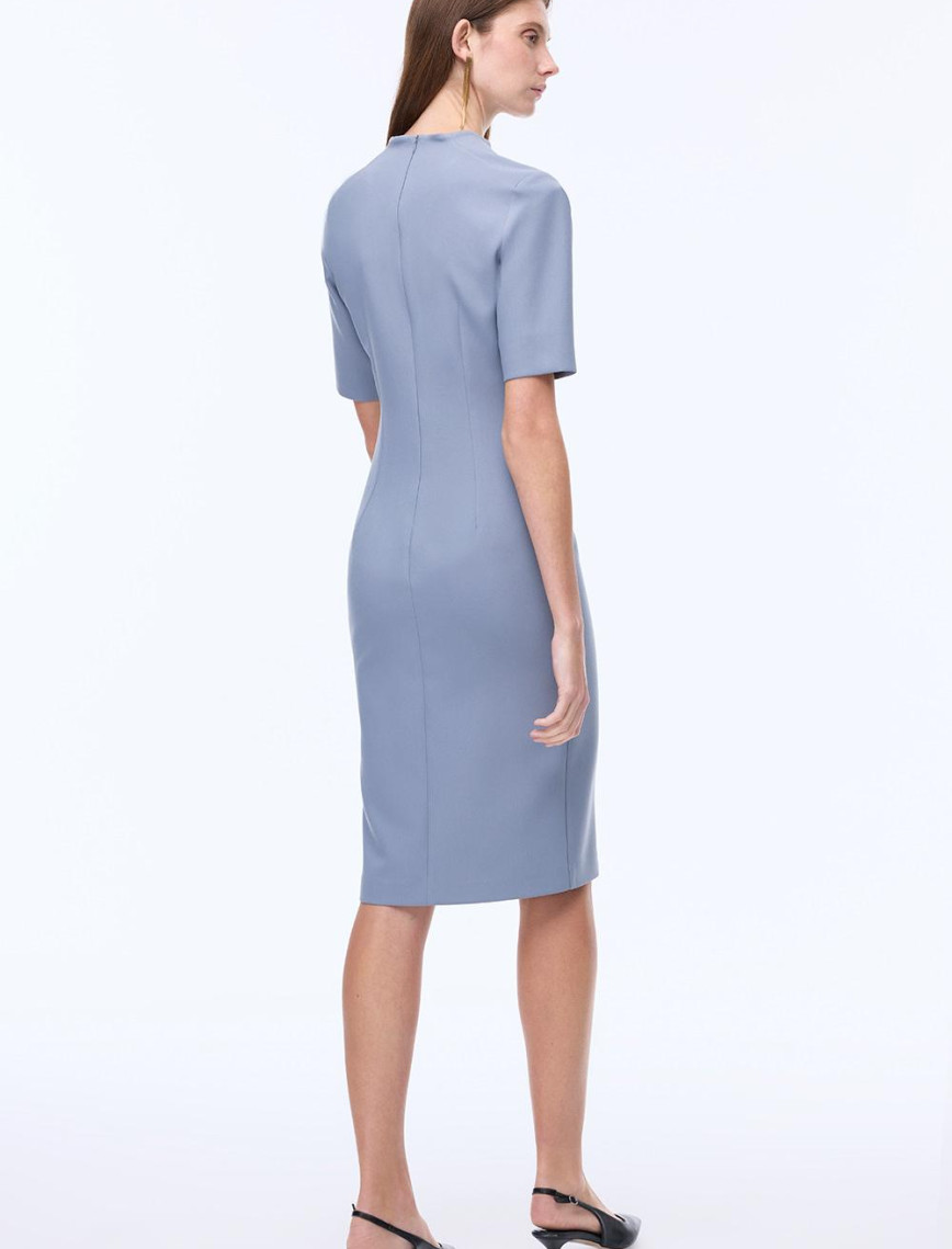 Morningstar Slim Fit Diz Altı Takma Kol V-Yaka Gri Elbise Morningstar Slim Fit Diz Altı Takma Kol V-Yaka Gri Elbise
