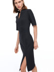 Morningstar Slim Fit Diz Altı Takma Kol V-Yaka Siyah Elbise Morningstar Slim Fit Diz Altı Takma Kol V-Yaka Siyah Elbise